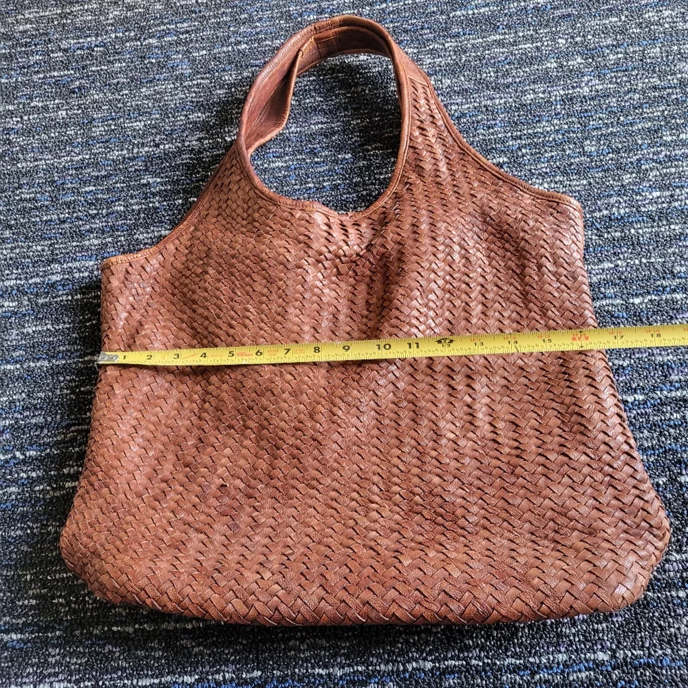 Platania Large Leather Brown Woven Tote Bag - Boho Chic! - Picture 7 of 15